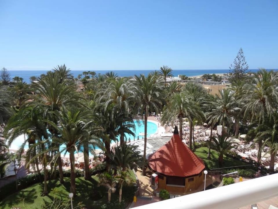 Schöner Blick auf Pool und Meer Hotel Riu Palace Palmeras