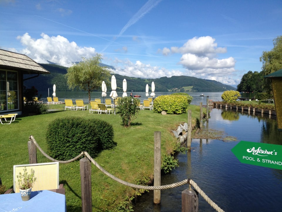 Garten mit Strand und See Romantik SPA Hotel Seefischer
