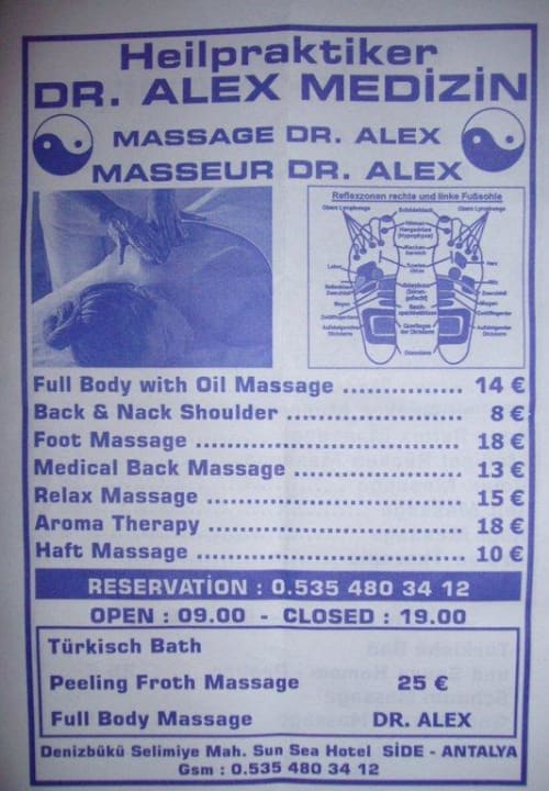 Preisliste von Dr. Alex Hotel Andiz Beach