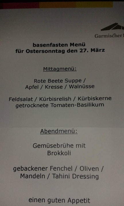 Speisekarte Hotel Garmischer Hof