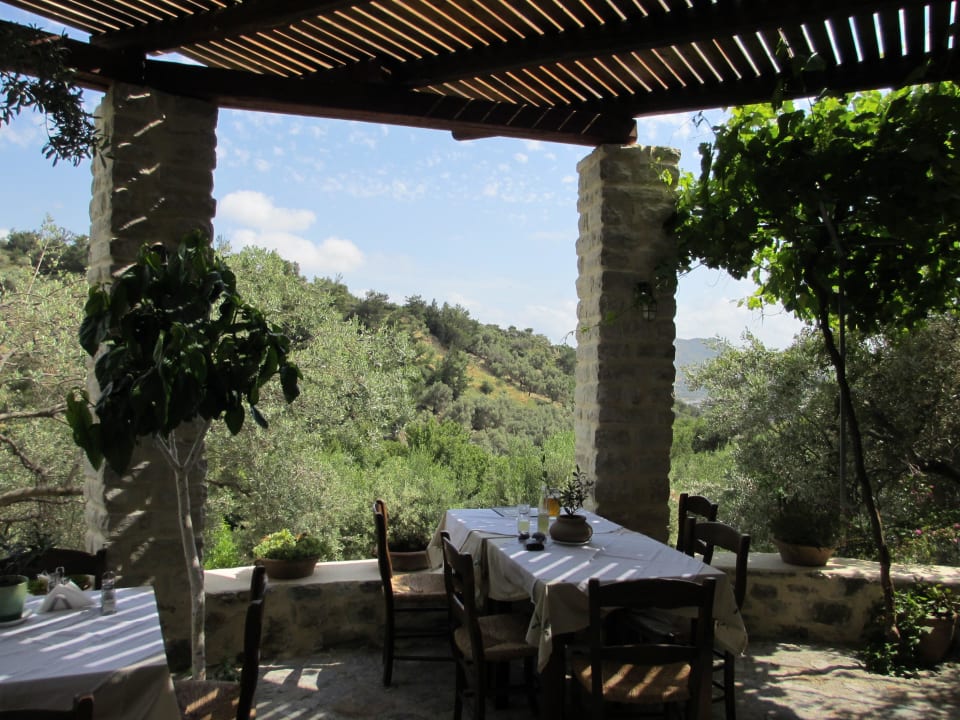 Terrasse des Restaurants mit Blick auf Zaros Hotel Eleonas