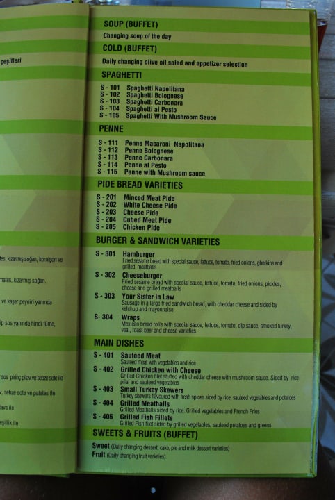 Menu at snack restaurant Port Nature Luxury Resort & Spa