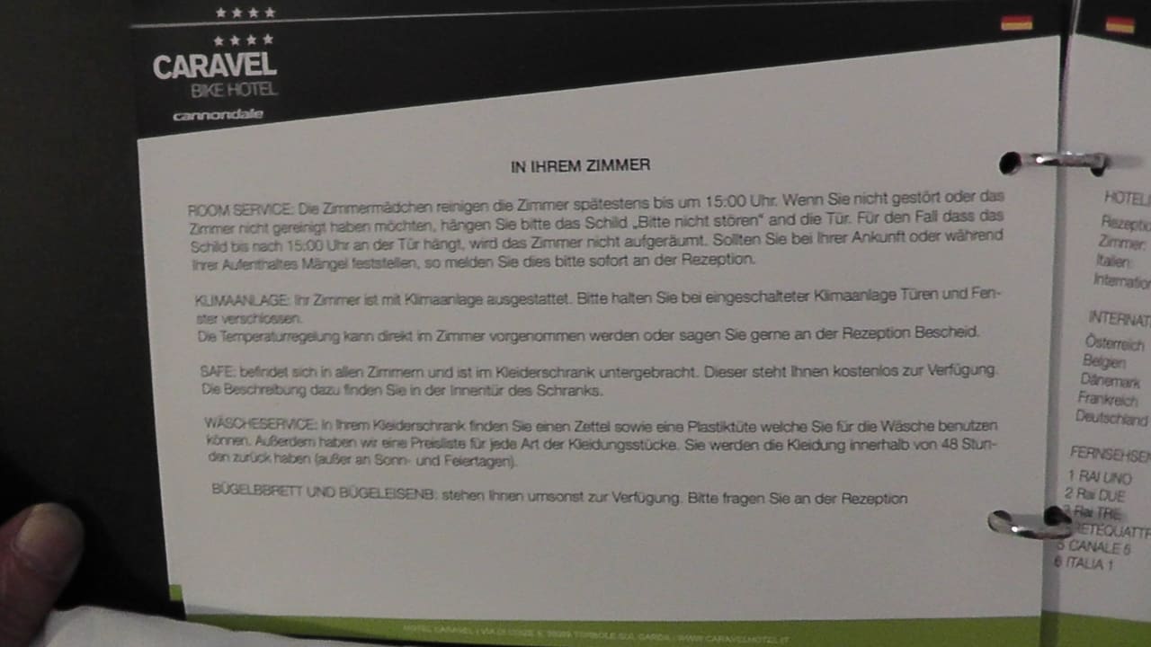 Zusage der Klima, welche jedoch zentral gespert  Caravel Bike Hotel