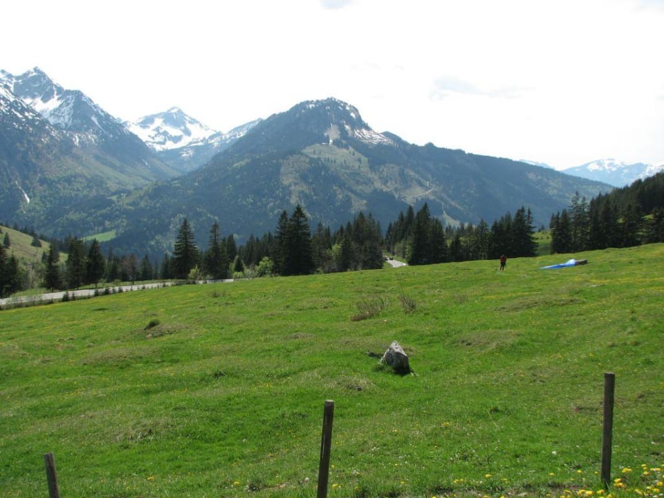 Blick von der Liegewiese am Pool auf die Berge Oberjoch - Familux Resort