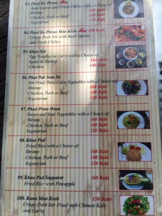 Auszug Speisekarte Hotel Lanta Castaway Resort