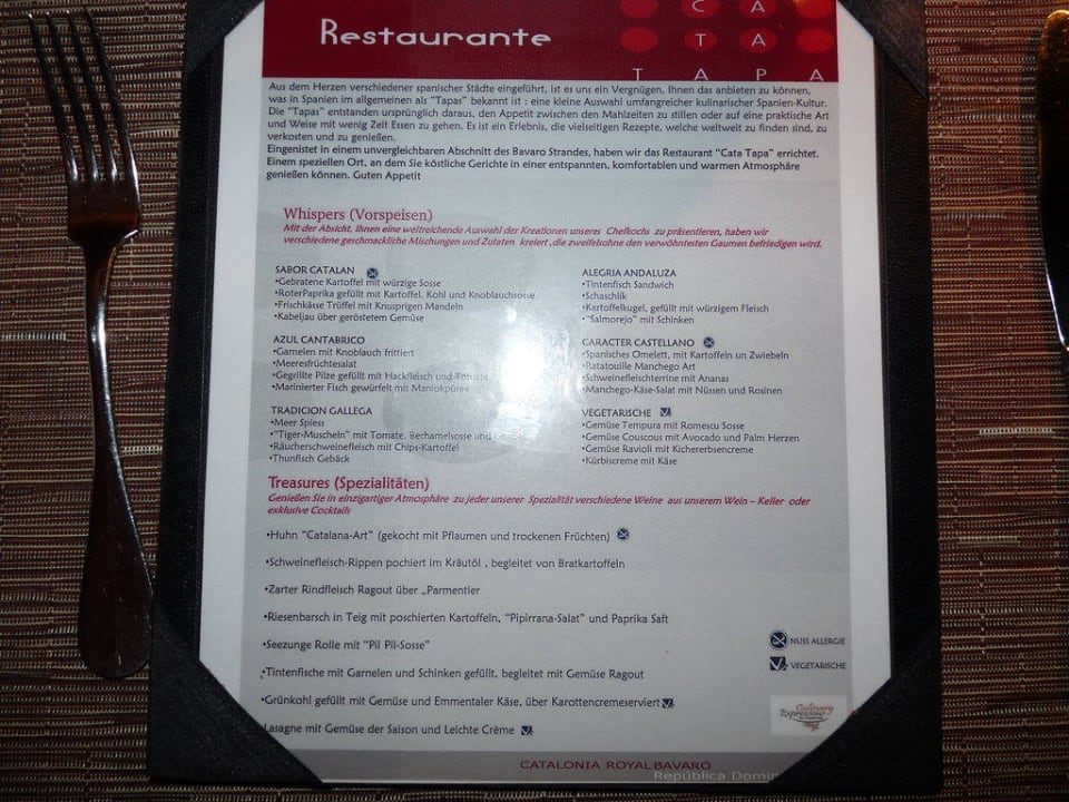 Speisekarte Tapas Catalonia Royal Bavaro - Adults only