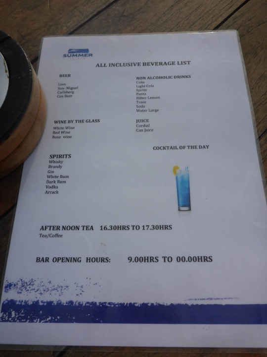 Getränkekarte AI Summer Island Maldives
