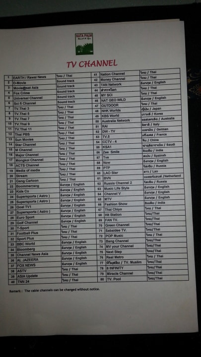 TV Programm Aufstellung Kata Palm Resort & Spa