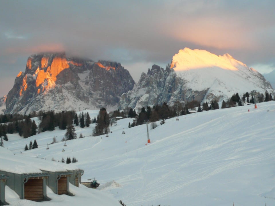 Blick vom Balkon, Sonnenuntergang Hotel Bellavista Seiseralm