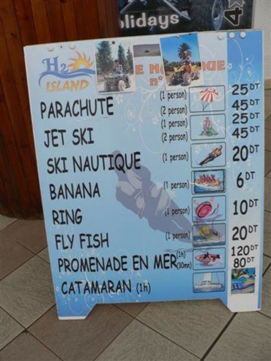 Preistafel für Sportaktivitäten El Mouradi Club Kantaoui