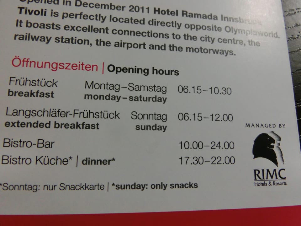 Öffnungszeiten Frühstück Hilton Garden Inn Innsbruck Tivoli