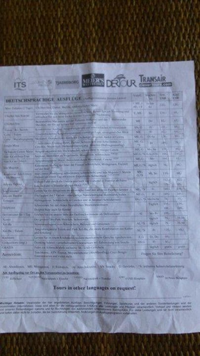 Offizielle Liste der Ausflugsmöglichkeiten Grand Palladium Select White Sand Resort & Spa