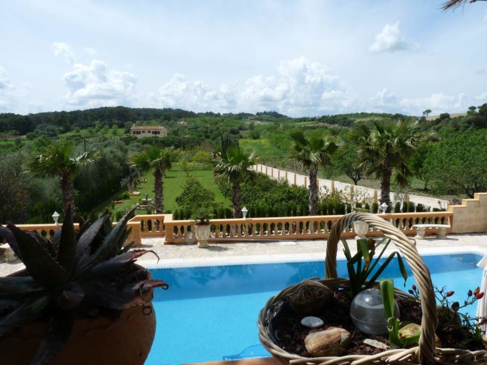 Blick auf Pool und Fincagarten Finca Montana