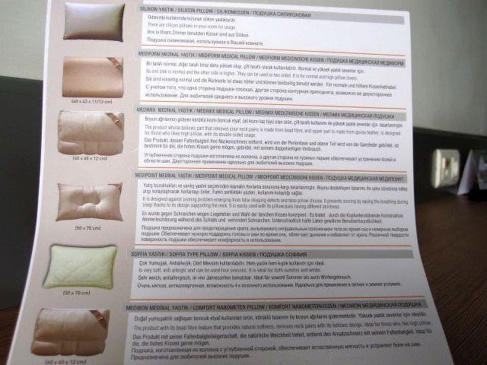 Das Kissenmenu Concorde De Luxe Resort