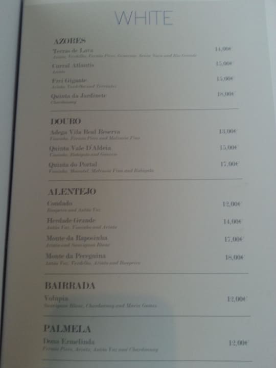 Weinkarte Weiss Caloura Hotel Resort