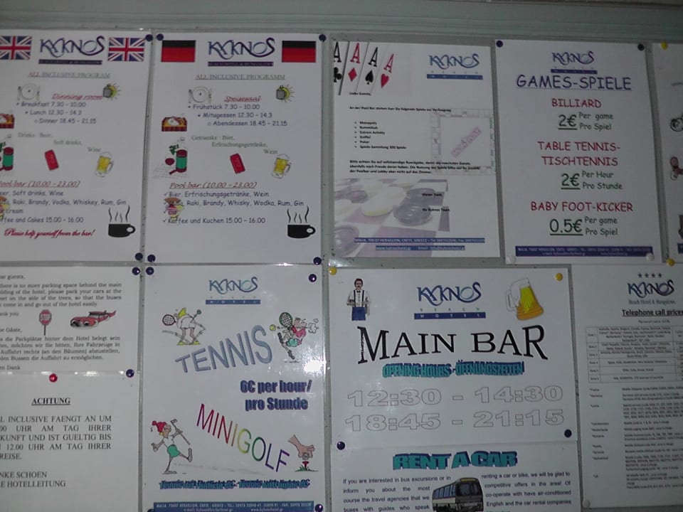 Informationstafel in der Lobby Sentido Kyknos Beach Adults Only 16+