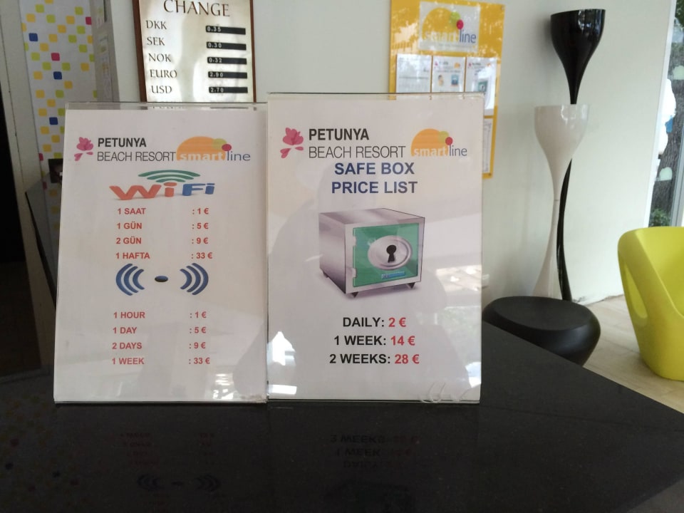Preise W-LAN und Safe Petunya Beach Resort