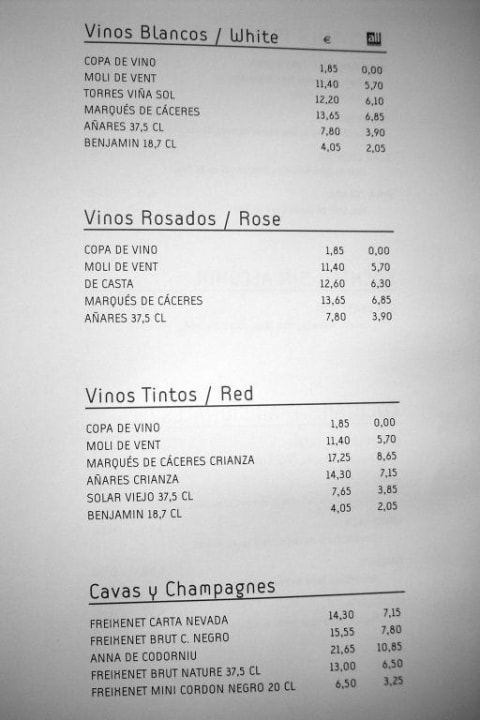 Getränkekarte Seite 6 (Normalpreise/AI Preise) Hipotels Mediterraneo Club