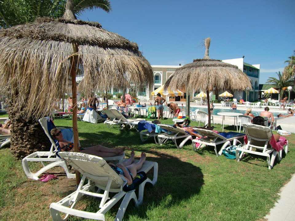 Romantische Liegewiese neben dem Pool Hotel El Mouradi Cap Mahdia
