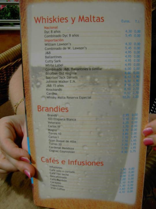 Getränkekarte Teil 4 Playacálida Hotel
