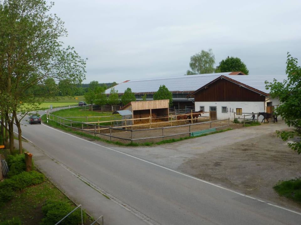 Blick zur Straße und Pferdehof Hotel Darchinger Hof