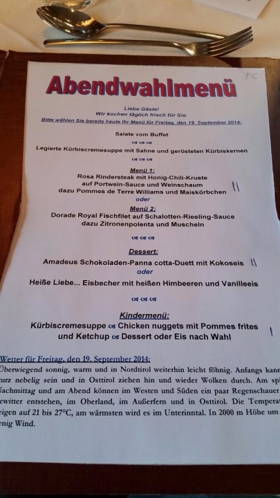 Menue Hotel Amadeus-Micheluzzi