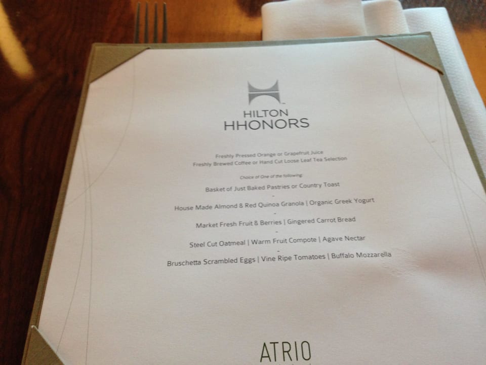 Frühstückskarte für Hilton Gold und Diamond Member Conrad New York Downtown