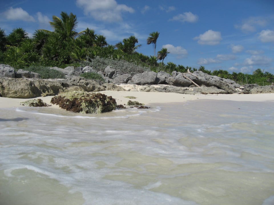 Strand rechts hinter den angrenzenden Hotels Viva Maya by Wyndham - All Inclusive Resort