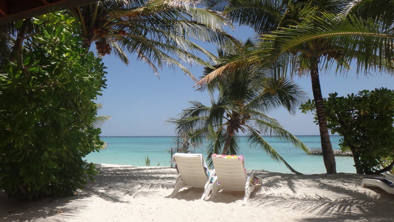 Vor Bungalow 212 unsere Liegen Summer Island Maldives