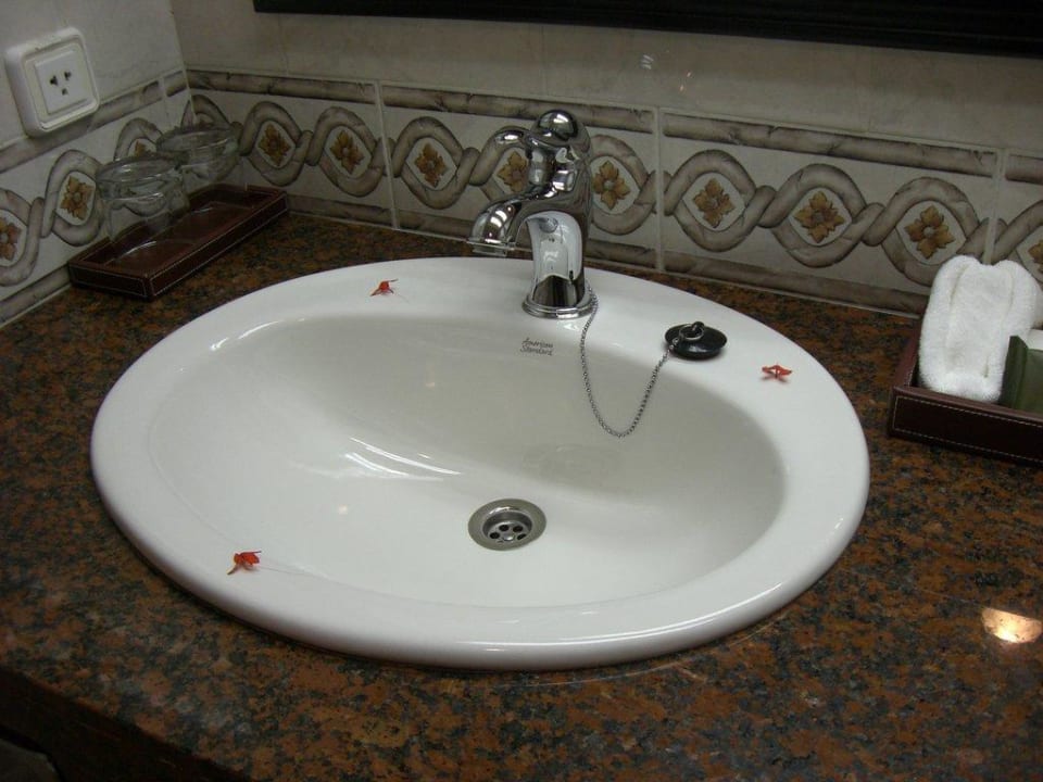 Eins der 2 Waschbecken immer dekoriert Hotel Riu Palace Punta Cana