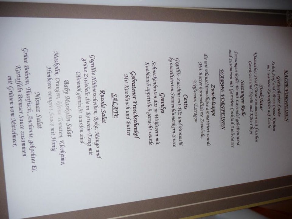 Menukarte im franz. Restaurant Rixos Premium Belek