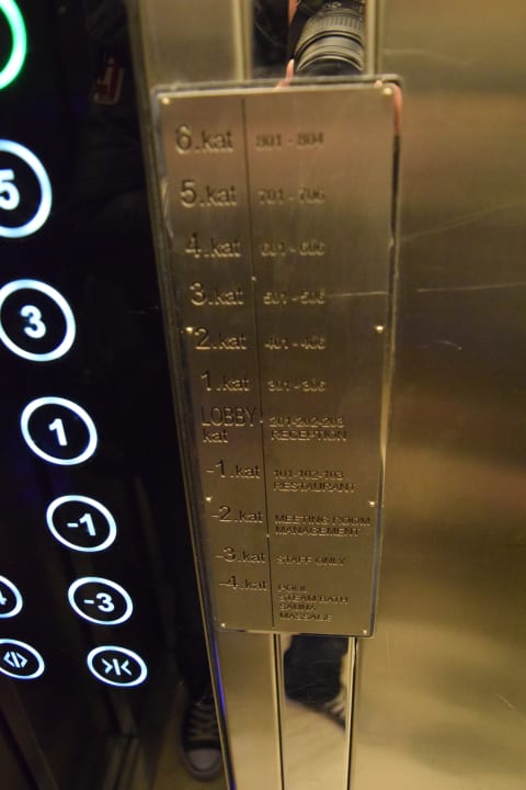 Merkwürdige Einteilung der Zimmernummern im Fahrstuhl Berjer Boutique Hotel & Spa