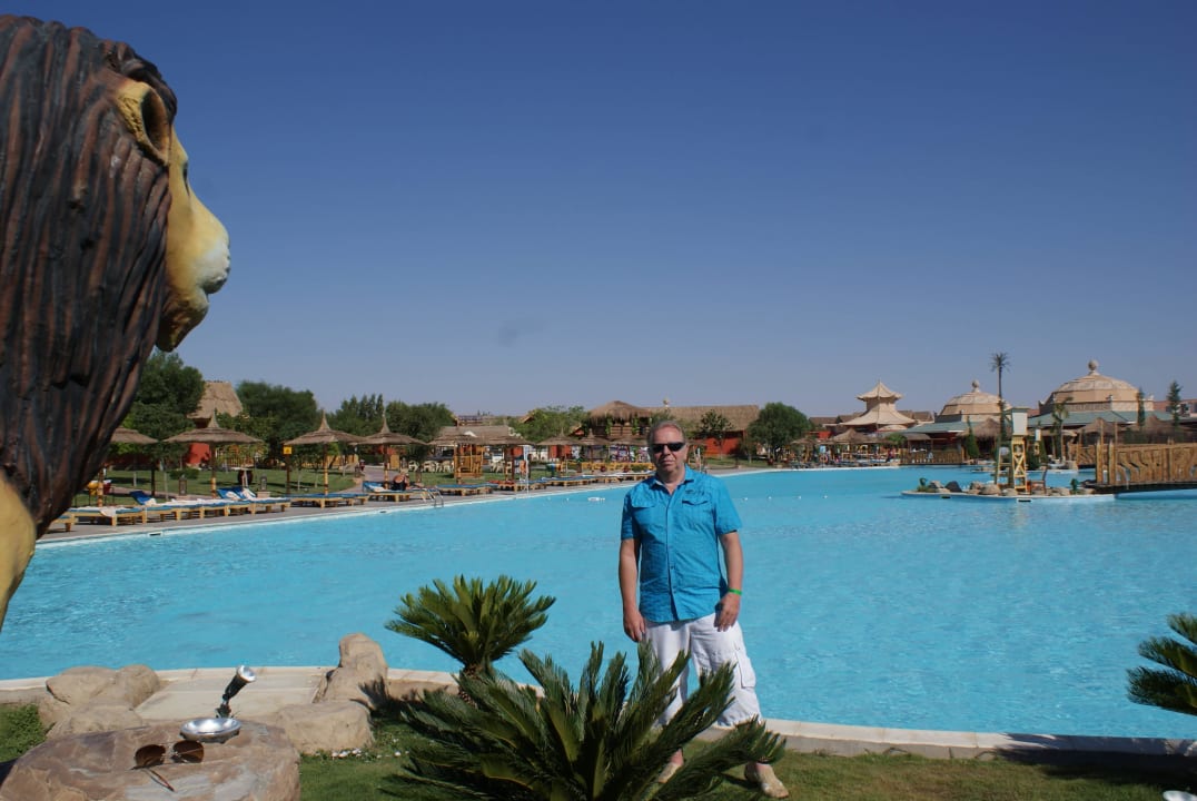 Der Löwe bewacht den riesigen Pool Pickalbatros Jungle Aqua Park Resort - Neverland Hurghada