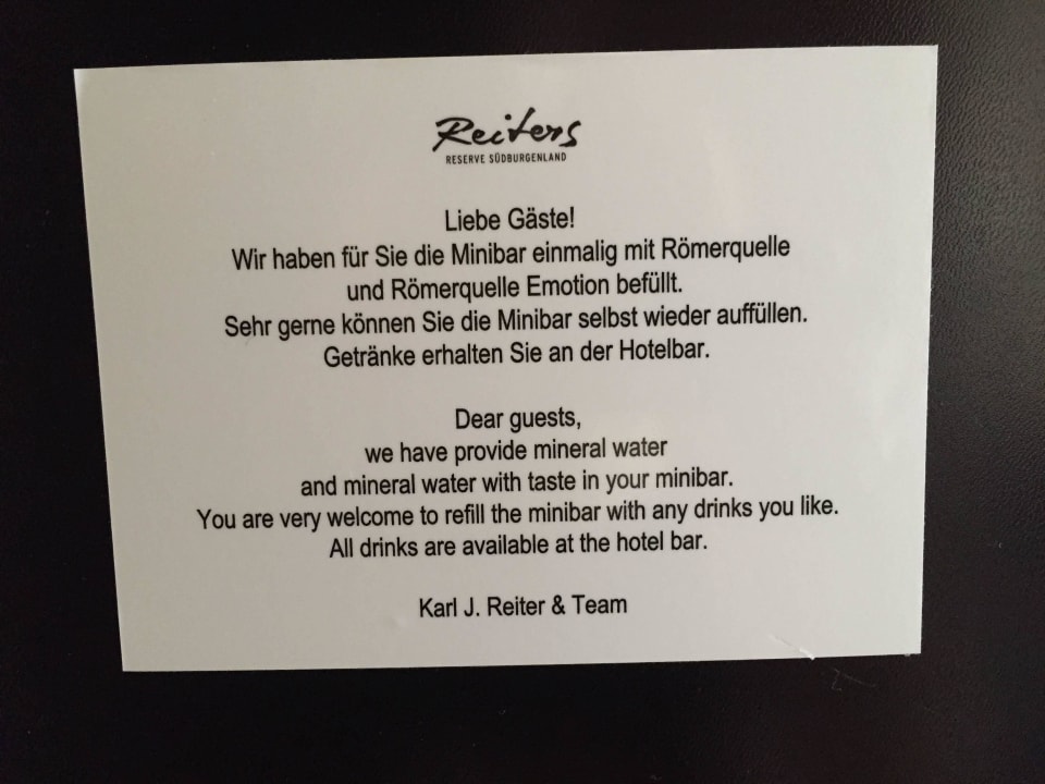 Auffüllen muss man selber Reiters Finest Family Hotel