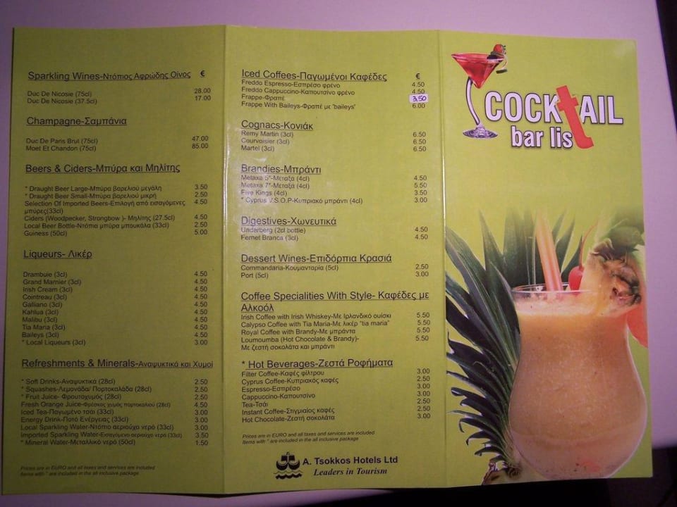 Cocktailkarte Nelia Sea Breeze