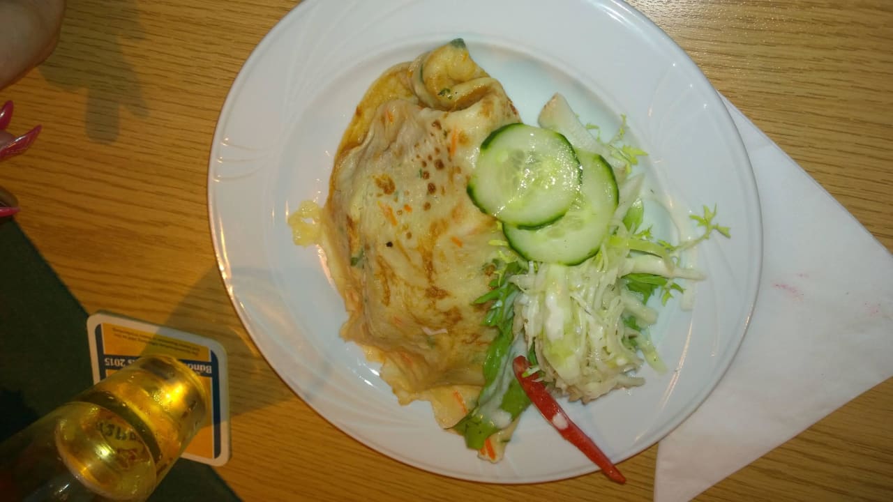 Unser Essen am 1. Abend, Pfannkuchen mit Ragout Hotel Krummholz Stub