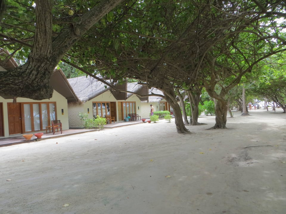 Spaziergang am Strand und den Beachvillen Adaaran Select Hudhuran Fushi - Premium All Inclusive