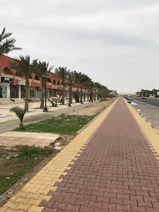 Straße vor dem Hotel Desert Rose