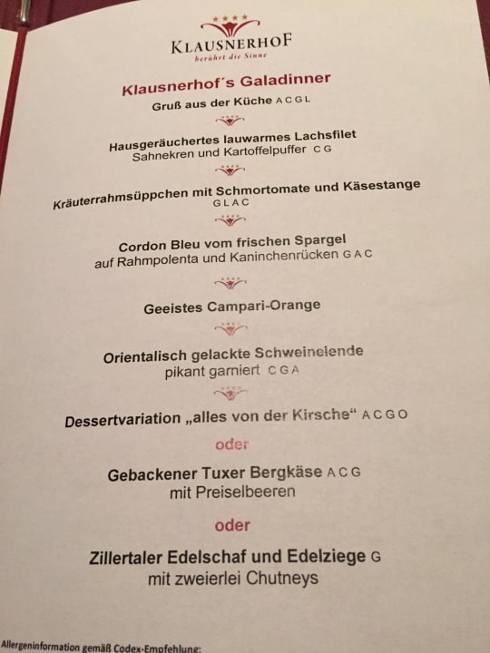 "Kleine" Auswahl.  Hotel Klausnerhof