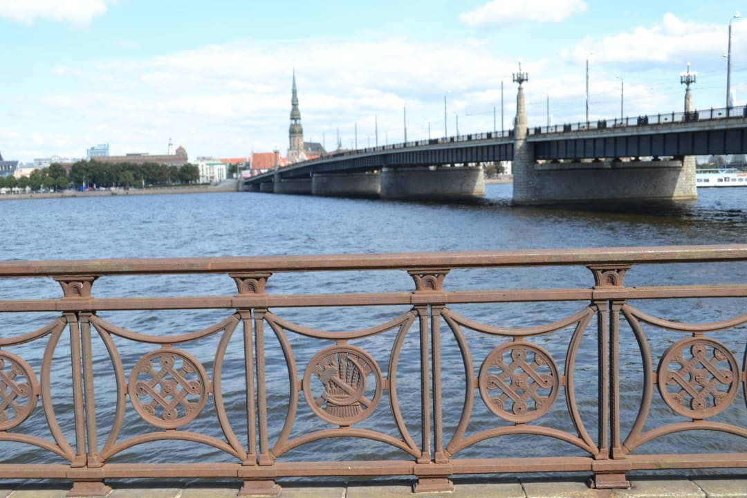 From hotel over bridge to the city Superior view to Riga over Daugava