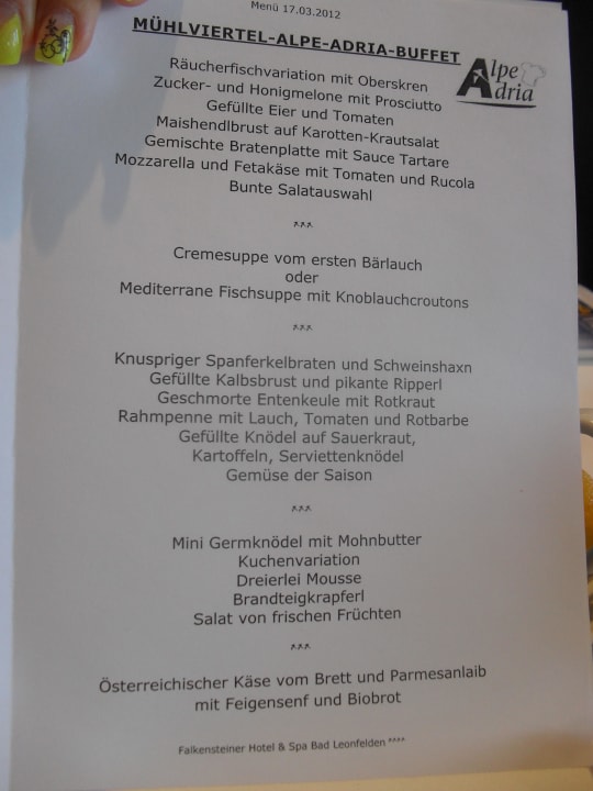 Menü Freitag Abend Falkensteiner Hotel Bad Leonfelden