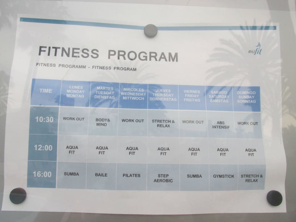 Fitness Programm Hotel Riu Paraiso Lanzarote