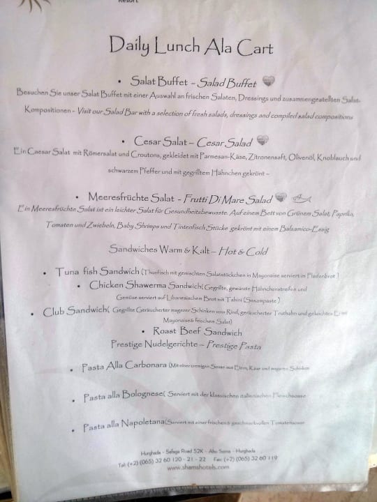 Mittags Menü Shams Prestige Abu Soma-Adults Only