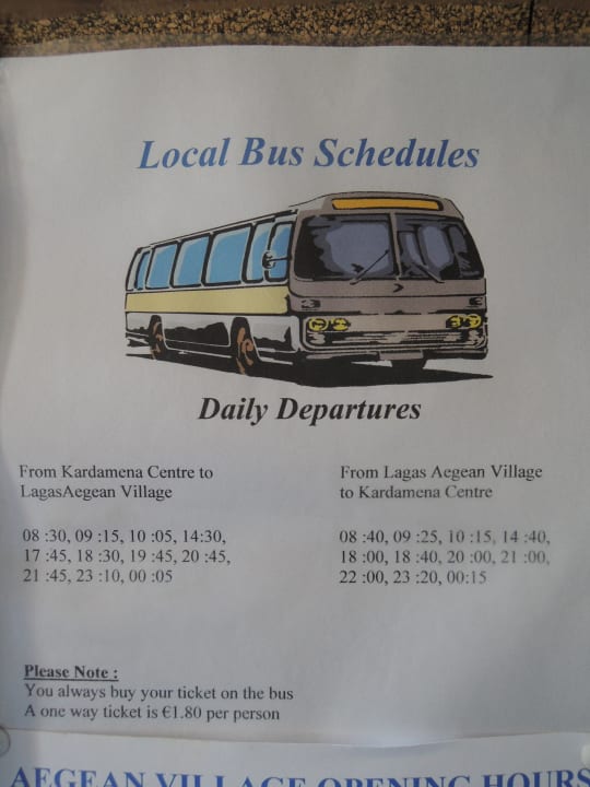 Busfahrplan Hotel =>Kardamena Lagas Aegean Village