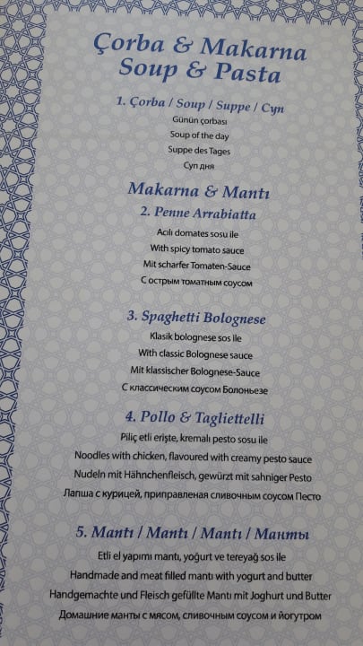 Karte Snackrestaurant Güral Premier Belek