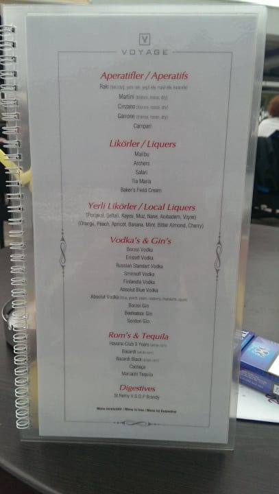 Getränkekarte Voyage Belek Golf & Spa