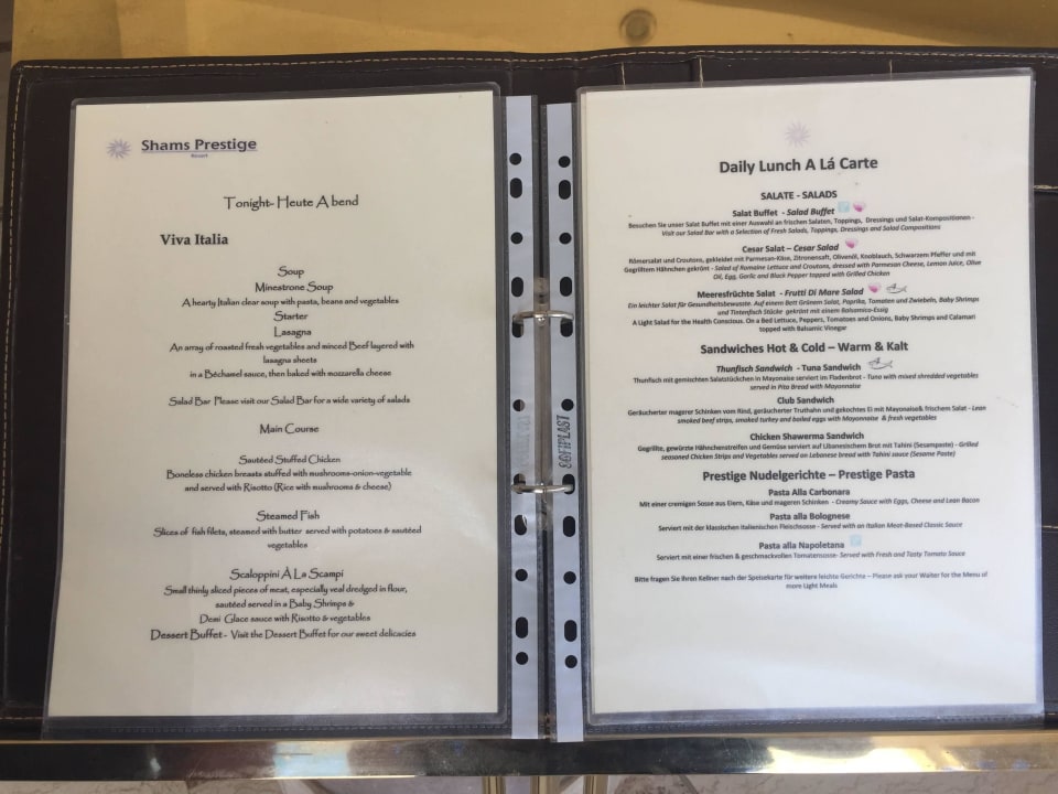 Essenskarte Shams Prestige Abu Soma-Adults Only