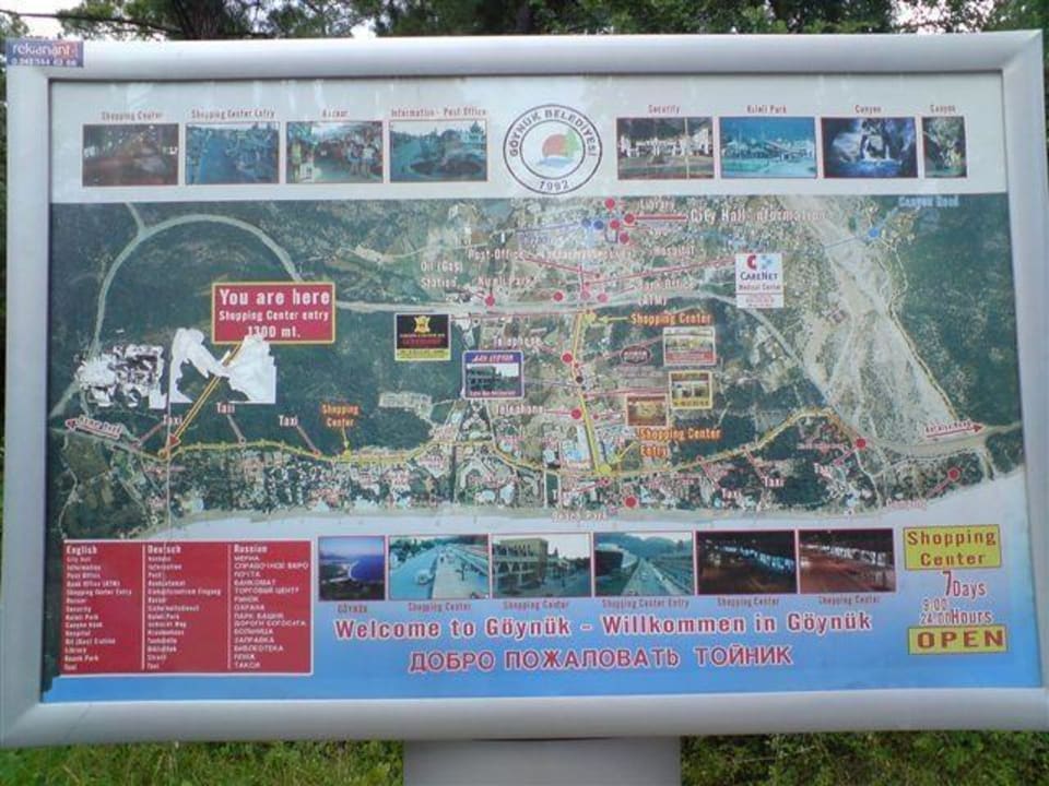 Tablica informacyjna przy hotelu Kimeros Park Holiday Village