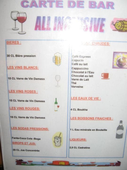 All Inclusive Angebot an Getränken Ruspina Beach Resort