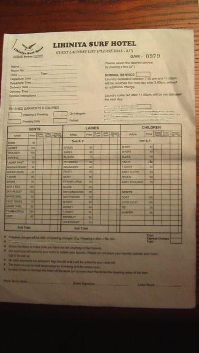 Wäsche Preisliste EKHO Surf